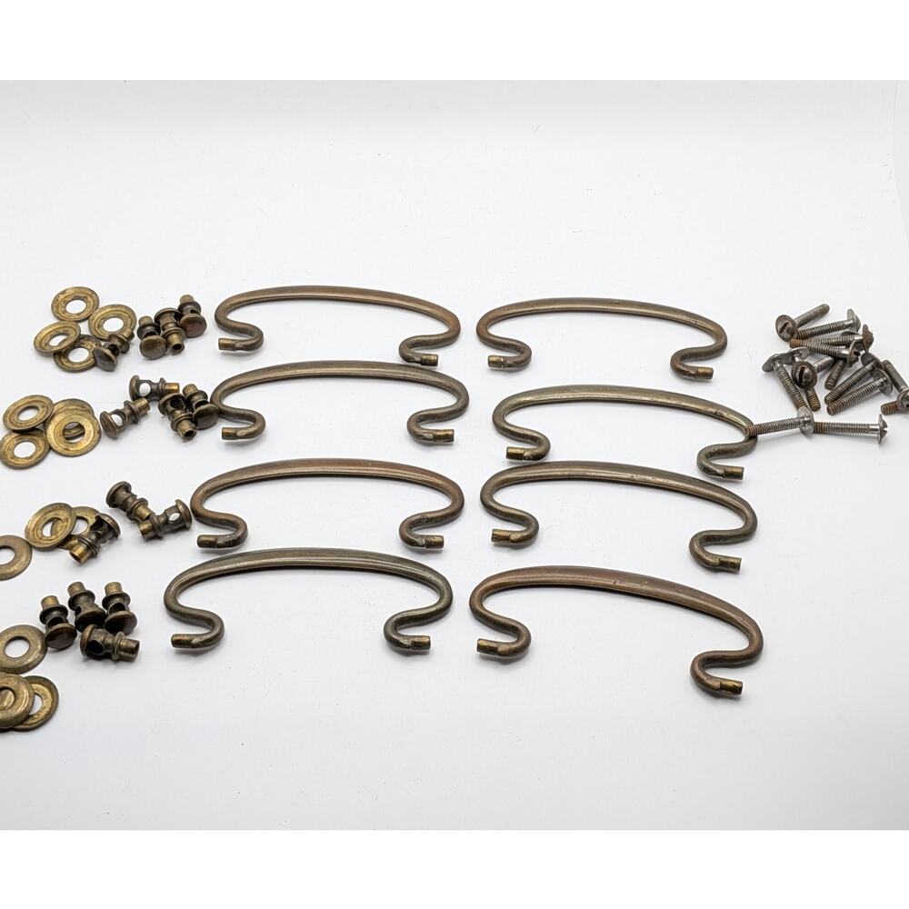 Vintage Brass Bail Pulls Set of 8 Swan Neck Drawer Handles Furniture READ